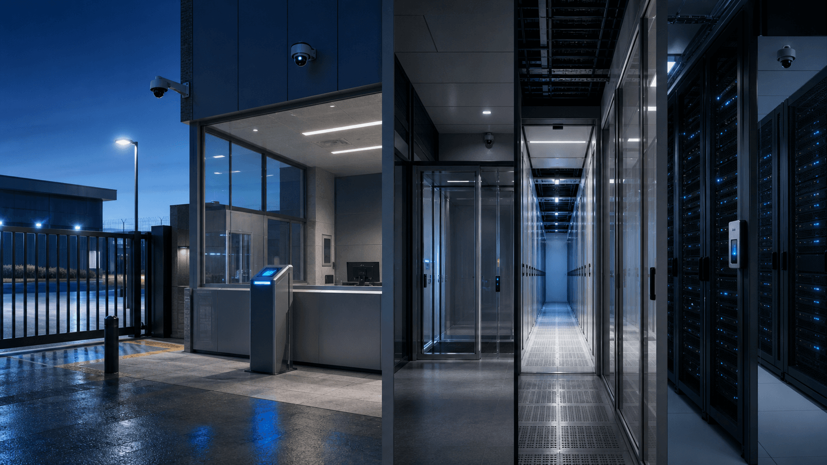 Layered data centre site boundary, security entry and server environment